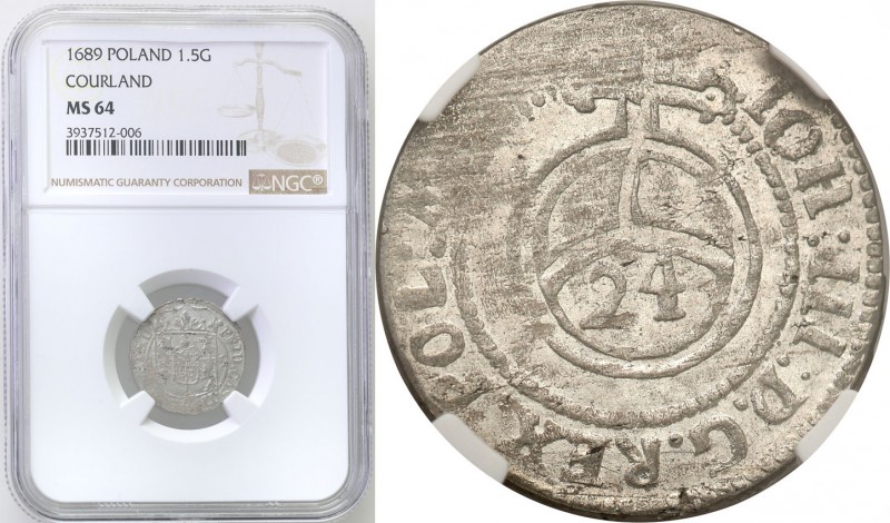 Courland. Fryderyk Kazimierz Kettler (1682-1689). Poltorak 1689, Mitawa NGC MS64...