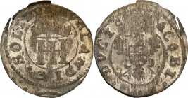 Courland. Jakub Kettler (1642-1681). Schilling (szelag) no date, Mitawa (R7) 
Ogromnej rzadkości moneta oceniona w katalogu Kopickiego na R7 (pozycja...