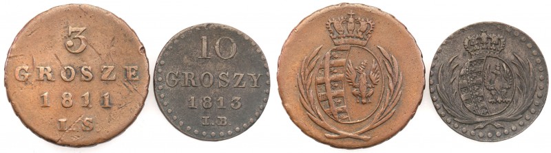 Duchy of Warsaw. 10 groszy 1813 IB + 3 grosze (trojak) 1811 IS, Warsaw 
Zestaw ...