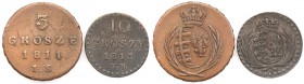 Duchy of Warsaw. 10 groszy 1813 IB + 3 grosze (trojak) 1811 IS, Warsaw 
Zestaw 2 monet.Patyna.
Waga/Weight: Cu/Ag Metal: Średnica/diameter: 
Stan z...