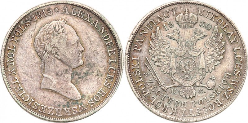 Polish Kingdom. Nicholas l. 5 zlotych 1830 KG, Warsaw 
Aw.: Dwugłowy orzeł rosy...