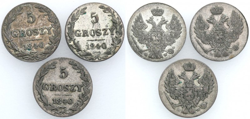 Poland XIX w./Russia. 5 groszy 1840, Warsaw, group 3 pieces 
Patyna, dobre deta...