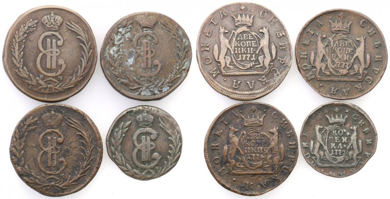 Russia. Catherina II. Siberia. 1-2 Kopek (kopeck) 1771-1779 KM, group 4 coins 
...