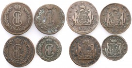 Russia. Catherina II. Siberia. 1-2 Kopek (kopeck) 1771-1779 KM, group 4 coins 
Aw.: Ukoronowany monogram carski w wieńcu, litery K-MRw.: Ukoronowana ...