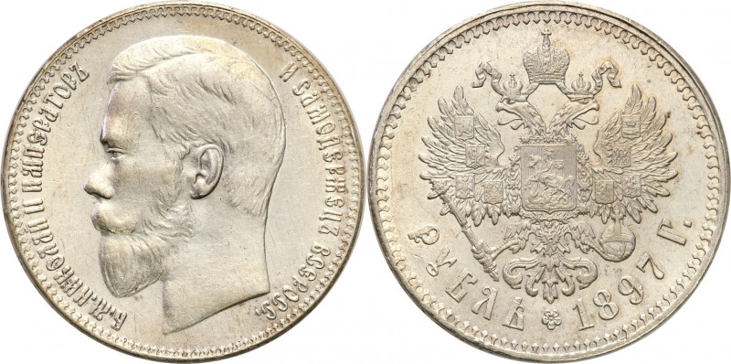 Russia. Nicholas I. Rubel (Rouble) 1897 ★★ Bruksela 
Aw.: Głowa cara w lewo, le...