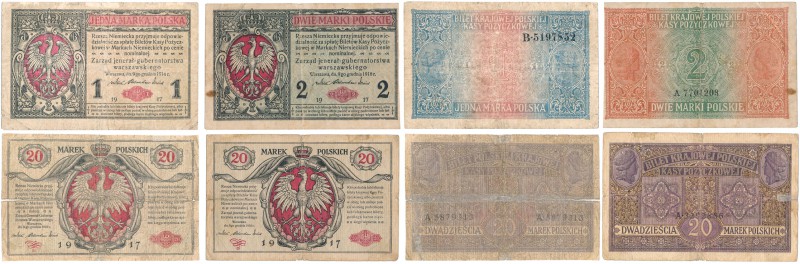 1 - 20 marek polskich 1916, group 4 Banknoteów 
Banknoty zmęczone obiegiem.
Wa...