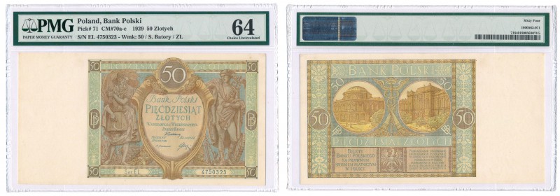 50 zlotych 1929 seria EL PMG 64 
Idealnie zachowany banknot w gradingu PMG.Luco...