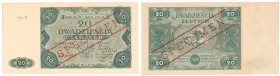 SPECIMEN/SPECIMEN 20 zlotych 1947 seria A 
Wzór banknotu z 1947 roku. Seria A, numeracja zerowa, znak wodny. Czerwony, ukośny, obustronny nadruk SPEC...