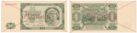 Banknote. SPECIMEN / WZOR 50 zlotych 1948 seria AA - RARE R6 
Seria AA, numeracja1234567/8900000. Obustronny czerwony nadruk SPECIMEN i przekreślenie...