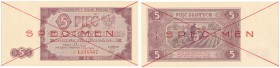 Banknote SPECIMEN / WZOR 5 zlotych 1948 seria A - RARE R6 
Seria A, numeracja kolejna 1234567. Obustronny czerwony nadruk SPECIMEN i przekreślenie.Sz...