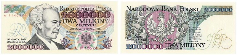 2.000.000 zlotych 1992 seria A 
Seria A, numeracja 1140694, na stronie odwrotne...