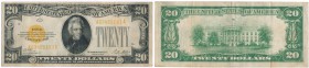 USA. 20 $ dollars 1928 Gold certificate, seria AA 
Podpisy: Woods, MellonKilkukrotnie złamany. 
Waga/Weight: Metal: Średnica/diameter: 
Stan zachow...