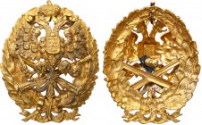 Russia XIX/XX w. Badge of the Academy of Artillery, St. St. Petersburg, bronze 
Brąz złocony.Duża, efektowna odznaka w idealnym stanie zachowania. Rz...