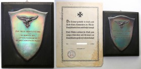 Germany, III Rzesza. Luftwaffe plaque + Thanks DRK 
Plakieta Dowództwa Luftwaffe Okręgu Belgia i Północna Francja (Plakette des Luftgaukommandos Belg...