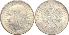 II RP. 10 zlotych 1932 Women Head (with mark) 
Połysk, delikatna patyna.Parchimowicz 120a
Waga/Weight: 21,98 g Ag Metal: Średnica/diameter: 
Stan z...