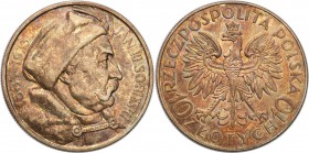 II RP. 10 zlotych 1933 Sobieski 
Pięknie zachowany egzemplarz, połysk menniczy, kolorowa patyna podkreślająca detale. Rzadsza moneta w takim stanie z...