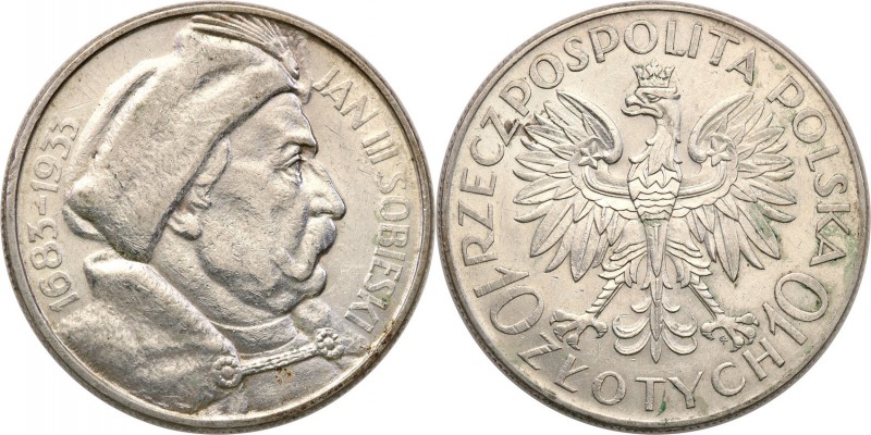 II RP. 10 zlotych 1933 Sobieski 
Resztki połysku, drobne ryski.Fischer OB 020; ...