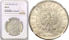 II RP. 10 zlotych 1939 Pilsudski NGC MS62 
Wyśmienicie zachowana moneta. Blask menniczy na całej powierzchni.Parchimowicz 124f
Waga/Weight: Metal: Ś...