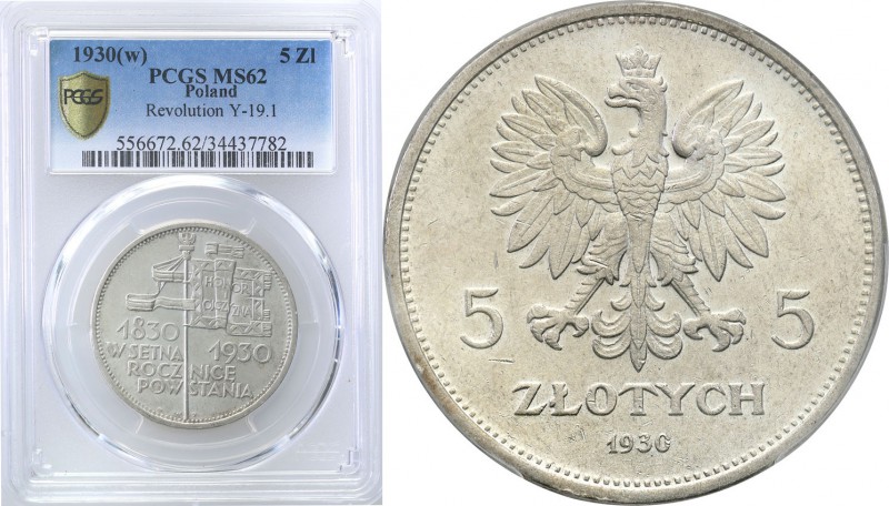 II RP. 5 zlotych 1930 Sztandar PCGS MS62 
Piękny egzemplarz, intensywny połysk ...