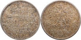 II RP. 5 zlotych 1930 Sztandar 
Kolorowa patyna. Ładnie zachowana moneta z dobrą prezencją.Parchimowicz 115a
Waga/Weight: 17,97 g Ag Metal: Średnica...