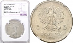 II RP. 5 zlotych 1932 Nike NGC XF - RARE!! 
Najrzadsza, obiegowa moneta II RP (R6). Najtrudniejsza do pozyskania moneta międzywojenna. W 1932 roku in...