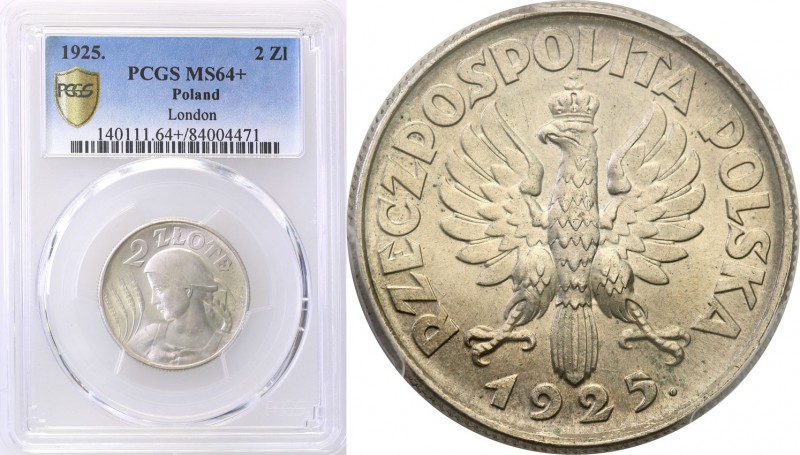 II RP. 2 zlote 1925 kropka, Londyn PCGS MS64+ (2 MAX) 
Druga najwyższa nota gra...