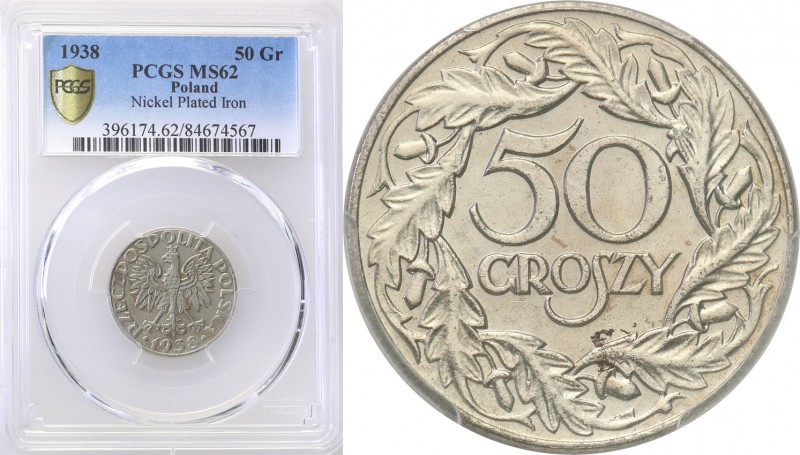 II RP. 50 groszy 1938 PCGS MS62 (2 MAX) 
Druga najwyższa nota gradingowa na świ...