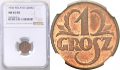 II RP. 1 grosz 1936 NGC MS65 RB (2 MAX) 
Druga najwyższa nota gradingowa na świecie.Idealnie zachowany egzemplarz. Duża ilość naturalnej czerwieni, M...