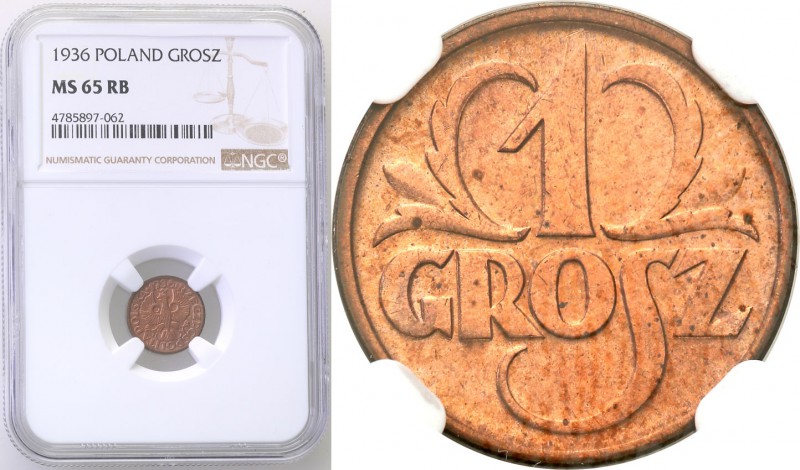 II RP. 1 grosz 1936 NGC MS65 RB (2 MAX) 
Moneta prosto z rulonu bankowego docen...