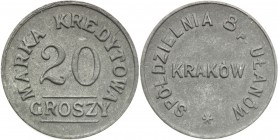II RP. Military Cooperative. 20 groszy 8 P. Ułanów Kraków 
Piękny egzemplarz.
Waga/Weight: 2,58 g Zn Metal: Średnica/diameter: 
Stan zachowania/con...