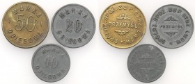 II RP. Military Cooperative. 10, 20 i 50 groszy 38 P. Strz., group 3 coins 
10 i 20 groszy stan 3; 50 groszy stan 2.Patyna. 
Waga/Weight: cynk / mos...