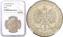 II RP. PROBA / PATTERN silver 10 zlotych 1933 Sobieski, PROOF NGC PF62 - PIĘKNY 
Druga najwyższa nota gradingowa na świecie.Rzadka próbna moneta wybi...