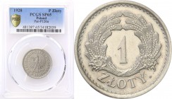 II RP. PROBA / PATTERN Nickel 1 zloty 1928 with mark mint PCGS SP65 (MAX) 
Moneta wybita w bardzo niskim nakładzie - 15 egzemplarzy. Odmiana z wieńce...