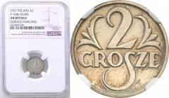 II RP. PROBA / PATTERN silver 2 grosze 1927 NGC AU 
Bardzo rzadka moneta wybita w srebrze, w nakładzie zaledwie 100 egzemplarzy. Egzemplarz tylko kil...