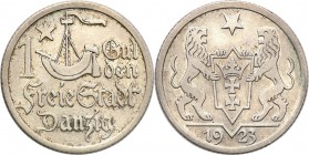 Wolne Miasto Gdańsk/Danzig. 1 Gulden 1923 
Pięknie zachowana moneta. Połysk, patyna.Fischer WMG 011; Parchimowicz 61a
Waga/Weight: 4,98 g Ag Metal: ...