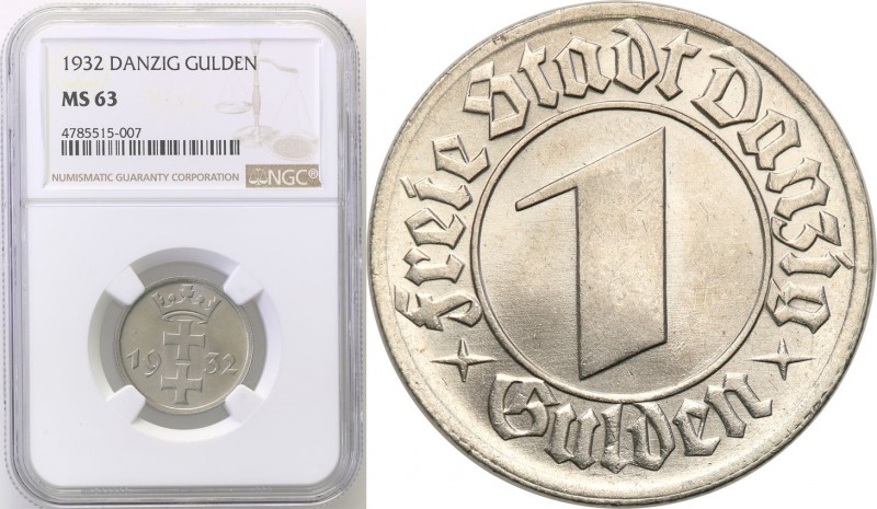 Wolne Miasto Gdańsk/Danzig. 1 Gulden 1932 NGC MS63 
Piękny egzemplarz, intensyw...