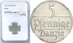 Wolne Miasto Gdańsk/Danzig. 5 fenig 1923, PROOF NGC PF65 (2 MAX) 
Druga najwyższa nota gradingowa na świecie. Moneta bardzo rzadka w takim stanie zac...