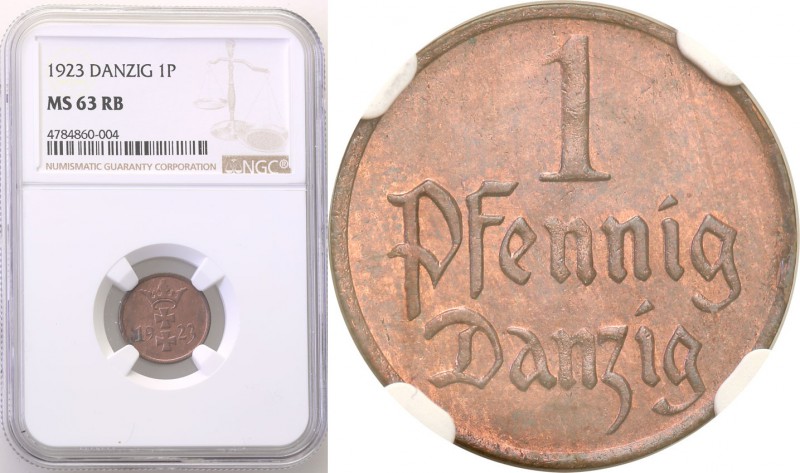 Wolne Miasto Gdańsk/Danzig. 1 fenig 1923 NGC MS63 RB 
Piękny, menniczy egzempla...