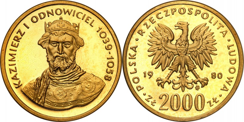 PRL. 2000 zlotych 1980 Kazimierz Odnowiciel 
Piękny, menniczy egzemplarz. Delik...