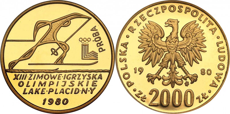 PRL. PROBA / PATTERN złoto 2000 zlotych 1980 XIII Zimowe Igrzyska Olimpijskie La...