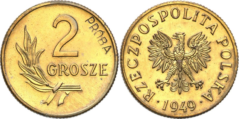 PRL. PROBA / PATTERN Brass 2 grosze 1949 
Bardzo rzadka próbna moneta wybita w ...