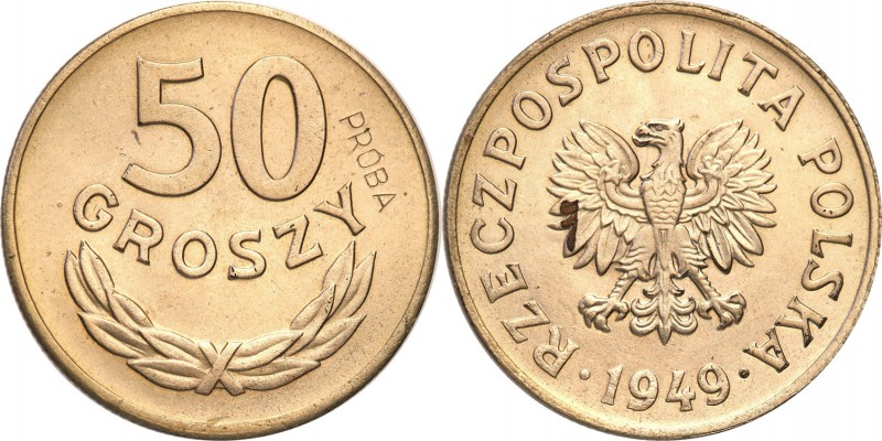 PRL. PROBA / PATTERN Copper-Nickel 50 groszy 1949 
Na rewersie wklęsły napis PR...