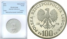 PRL. PROBA / PATTERN silver 100 zlotych 1979 Kozica 
Moneta w slabie NNC z notą PR69 DCAM. Delikatny nalot.Fischer P 229
Waga/Weight: 16,5 g Ag .625...