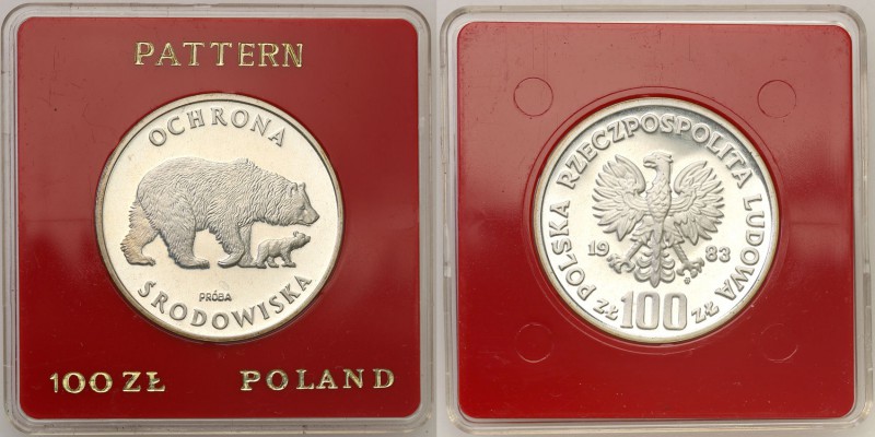 PRL. PROBA / PATTERN silver 100 zlotych 1983 Niedźwiedzie 
Rzadsza moneta w ory...