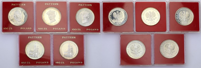 PRL. PROBA / PATTERN silver 100 zlotych 1980-1981, group 5 pieces 
Monety w men...