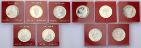 PRL. PROBA / PATTERN silver 100 zlotych 1980-1981, group 5 pieces 
Monety w menniczym stanie zachowania w oryginalnych pudełkach NBP. Delikatna patyn...