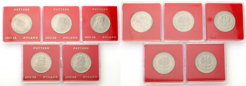 PRL. PROBA / PATTERN Copper-Nickel 200 zlotych 1986 Łokietek, group 5 pieces 
P...