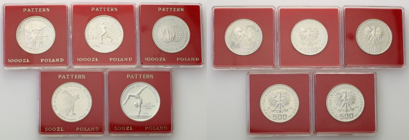 PRL. PROBA / PATTERN silver 500-1000 zlotych 1983-1987, group 5 pieces 
Pięknie...