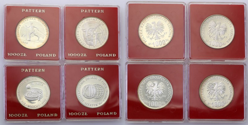 PRL. PROBA / PATTERN silver 1000 zlotych 1986-1988, group 4 pieces 
Monety w me...