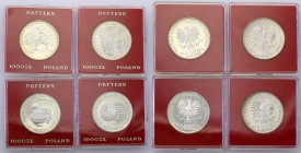 PRL. PROBA / PATTERN silver 1000 zlotych 1986-1988, group 4 pieces 
Monety w menniczym stanie zachowania w oryginalnych pudełkach NBP. Delikatna paty...